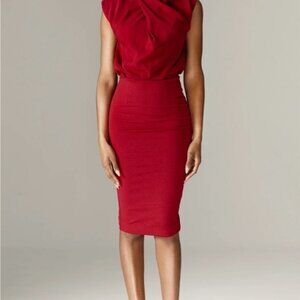 Aliava Maxine Crepe Midi Dress – Maroon (Size L) – Worn Once